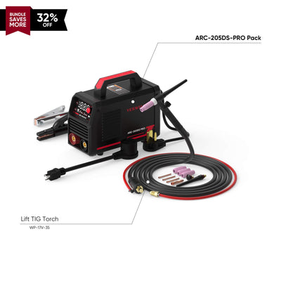 ARC-205DS-PRO Digital Display 110V/220V Stick & Lift TIG In One Stick Welder Hardware > Tools > Welders & Plasma Cutters YesWelder Welder+Combo Bundle｜ Only $135.09 (Save $63.89) 