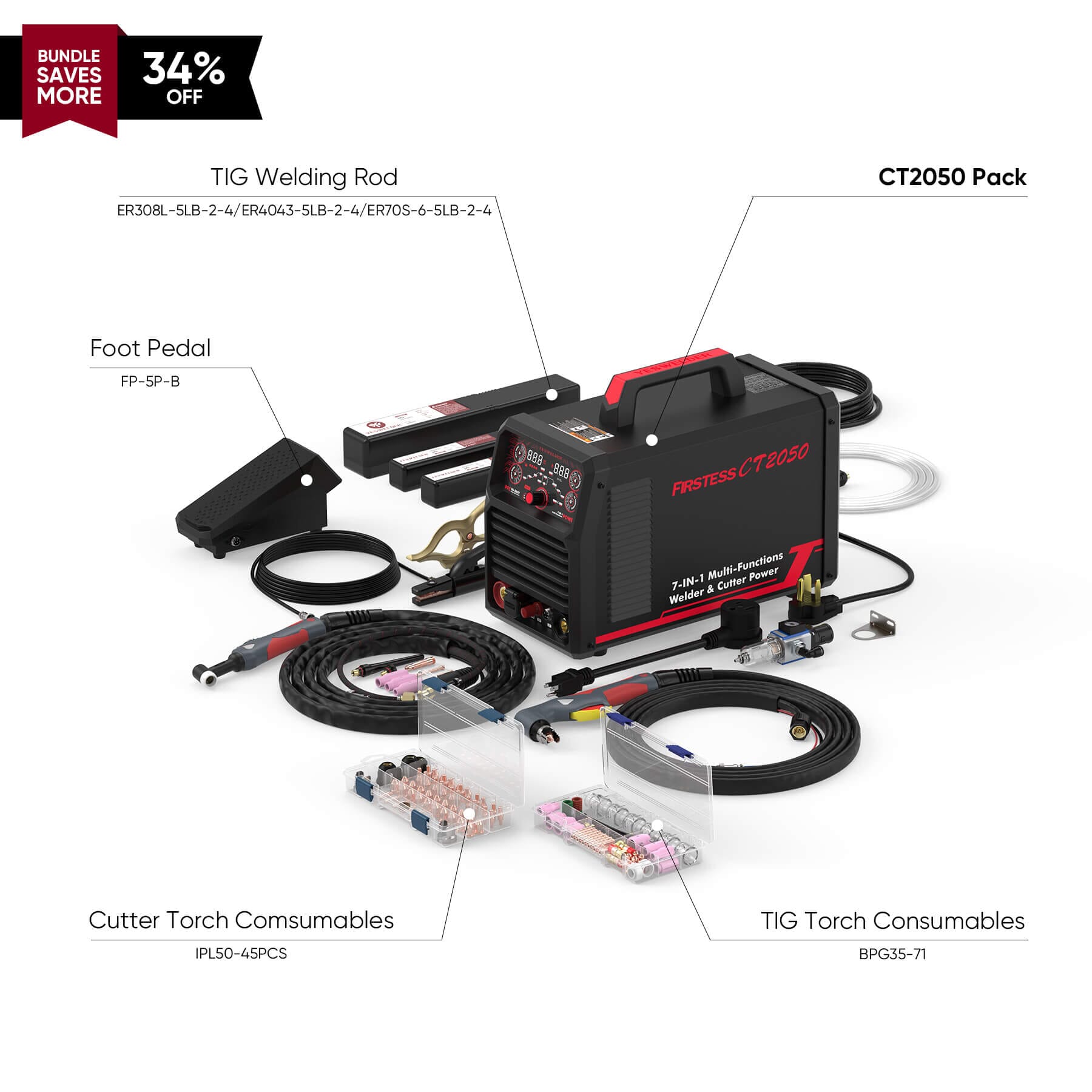 FIRSTESS CT2050 Powerful 7-in-1 Welder & Cutter Hardware > Tools > Welders & Plasma Cutters YesWelder Welder&Cutter+Combo Bundle｜ Only $1228.19 (Save $634.75) 