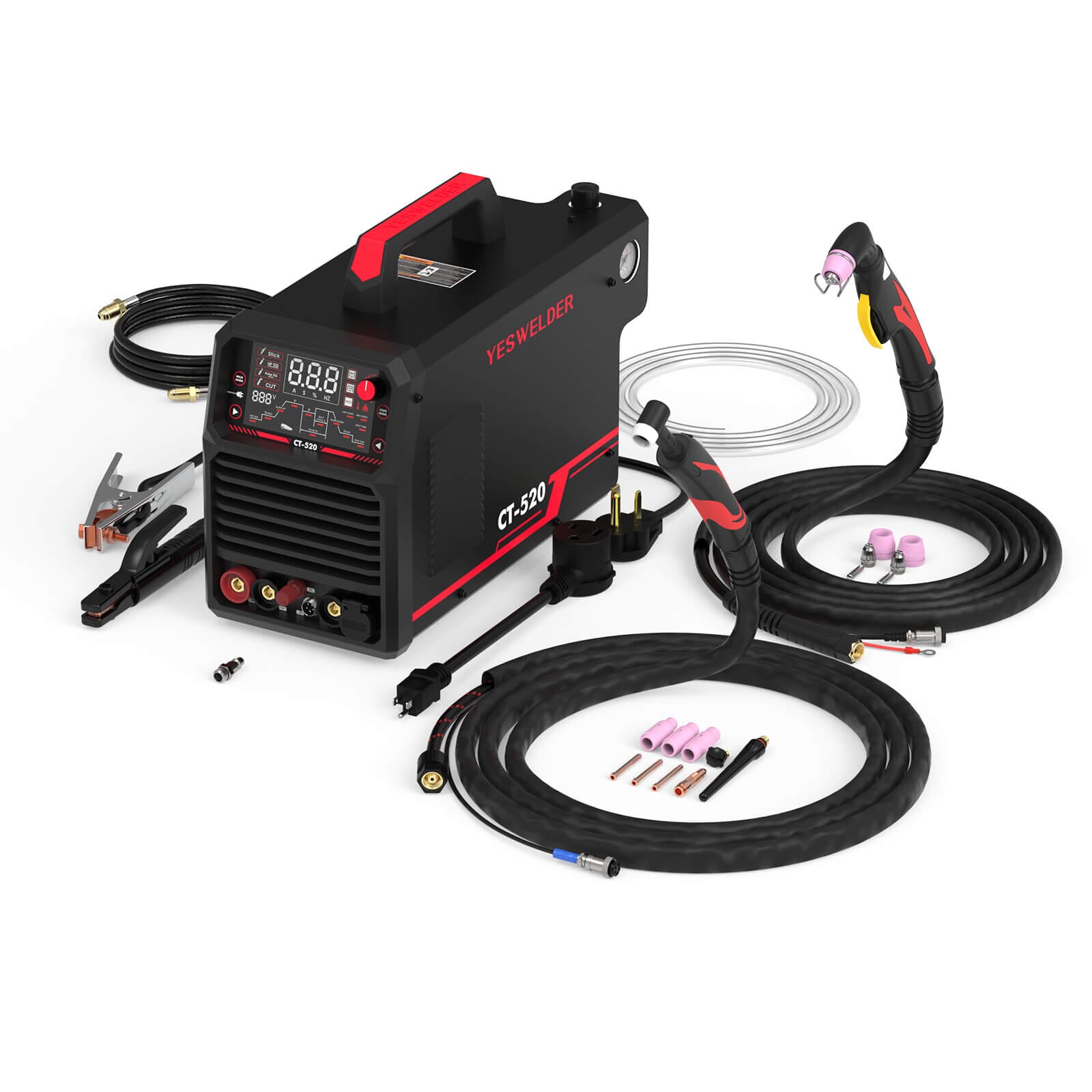 CT-520 Welder & Plasma Cutter | HF TIG, Pulse TIG, Stick, CUT | 200A Multi-Process Welding Machine