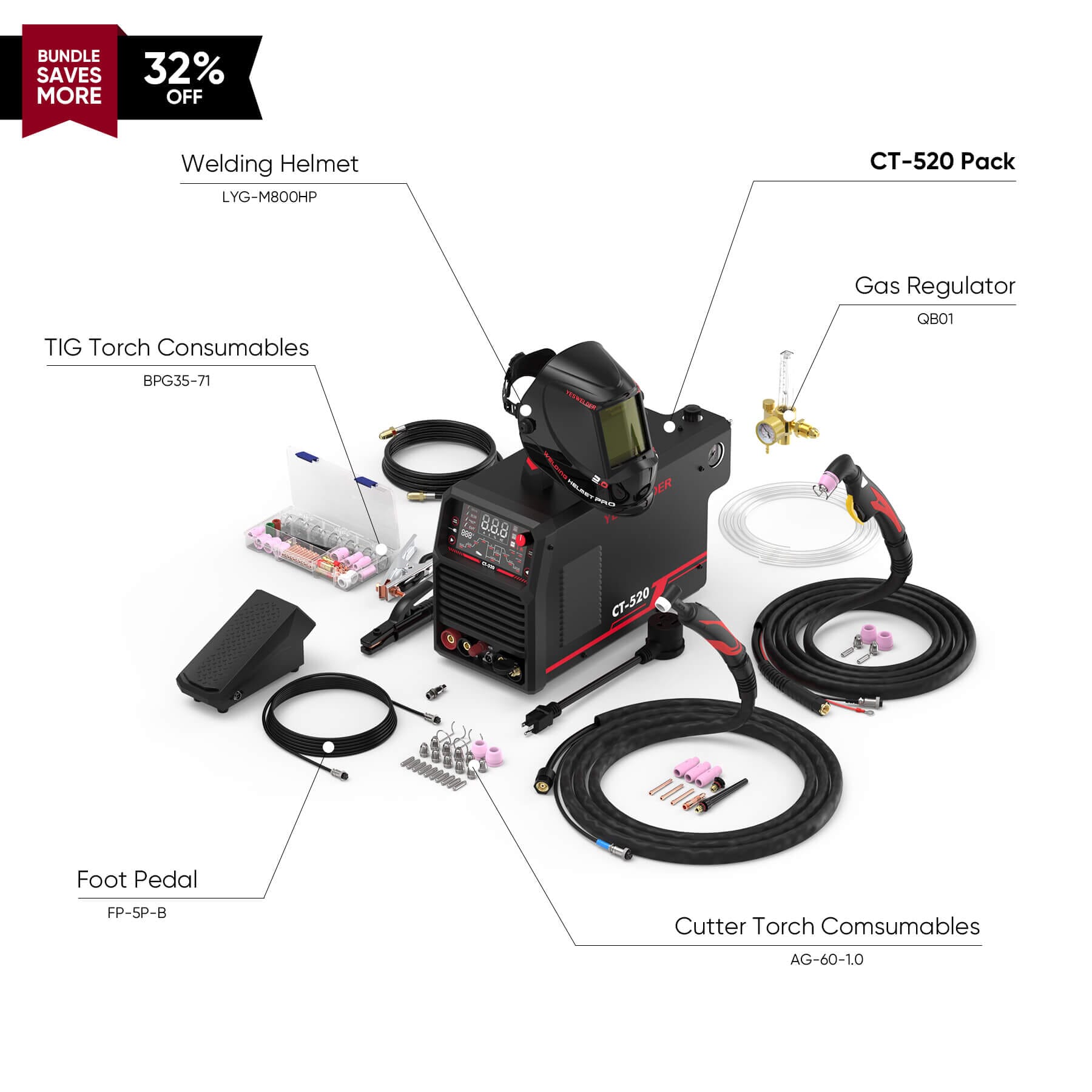 CT-520 Welder & Plasma Cutter | HF TIG, Pulse TIG, Stick, CUT | 200A Multi-Process Welding Machine Hardware > Tools > Welders & Plasma Cutters YesWelder Welder&Cutter+Promo Bundle｜ Only $517.54 (Save $248.40) 