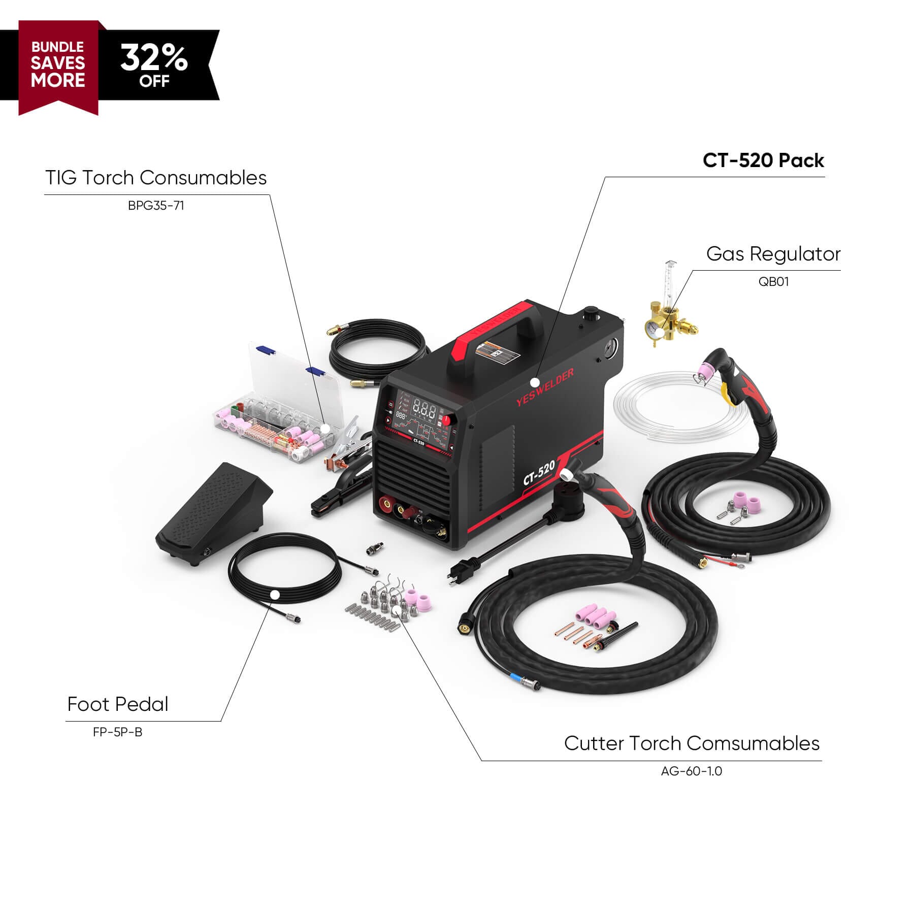 CT-520 Welder & Plasma Cutter | HF TIG, Pulse TIG, Stick, CUT | 200A Multi-Process Welding Machine Hardware > Tools > Welders & Plasma Cutters YesWelder Welder&Cutter+Combo Bundle｜ Only $465.26 (Save $217.69) 