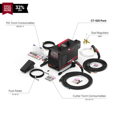 CT-520 Welder & Plasma Cutter | HF TIG, Pulse TIG, Stick, CUT | 200A Multi-Process Welding Machine Hardware > Tools > Welders & Plasma Cutters YesWelder Welder&Cutter+Combo Bundle｜ Only $465.26 (Save $217.69) 