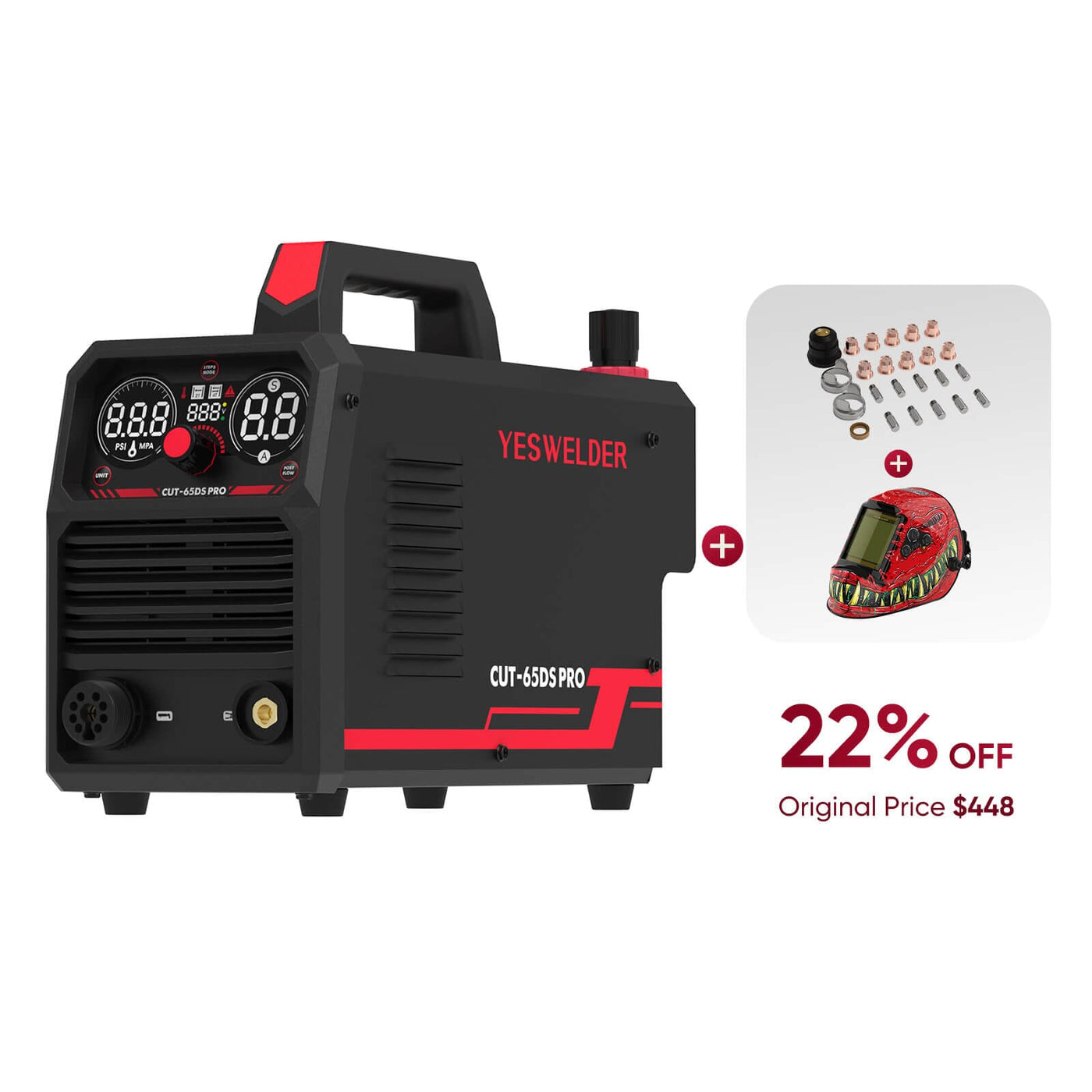 CUT-65DS-PRO Non-HF Non-Touch Pilot Arc Plasma Cutter Hardware > Tools > Welders & Plasma Cutters YesWelder Cutter+Promo Bundle Only $349.44 (Save $98.56) 