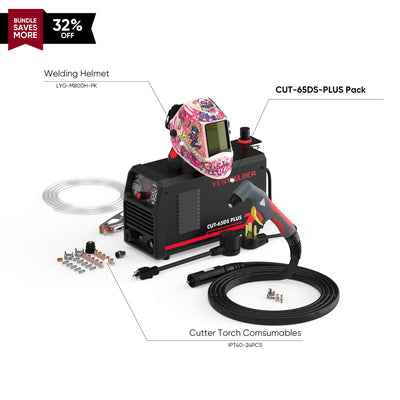 CUT-65DS-PLUS Plasma Cutter with Central-Connector Torch for Quick Heavy-Duty Cutting, Gouging and Marking