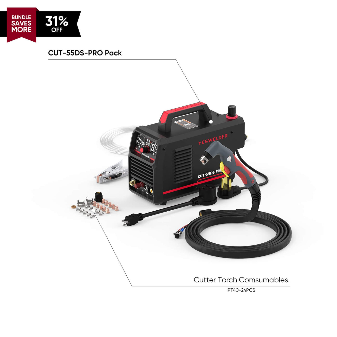 CUT-55DS-PRO Digital Display Non-HF Non-Touch Pilot Arc Plasma Cutter Hardware > Tools > Welders & Plasma Cutters YesWelder Cutter+Combo Bundle｜ Only $240.80 (Save $109.20) 