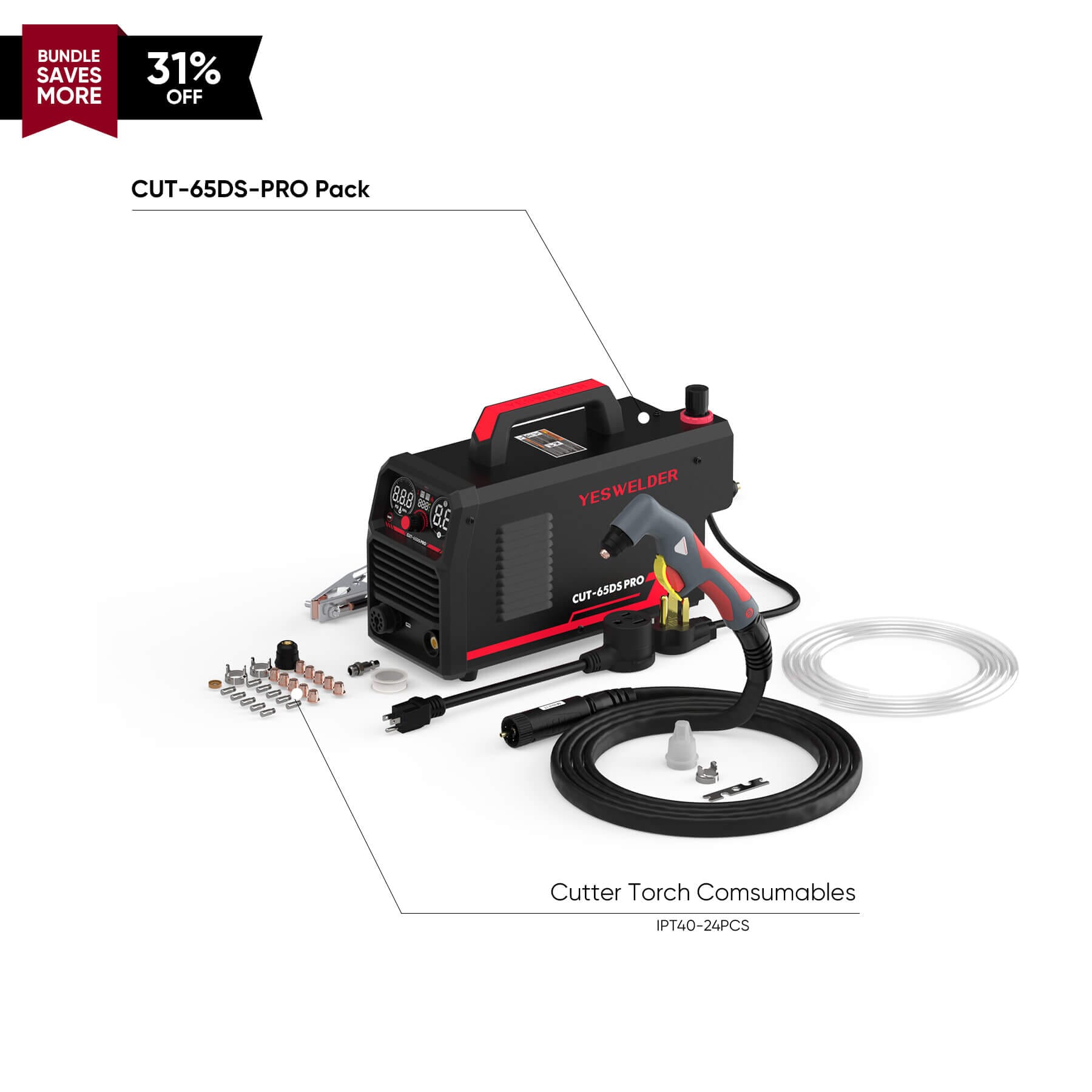 CUT-65DS-PRO Non-HF Non-Touch Pilot Arc Plasma Cutter Hardware > Tools > Welders & Plasma Cutters YesWelder Cutter+Combo Bundle｜ Only $261.79 (Save $118.20) 