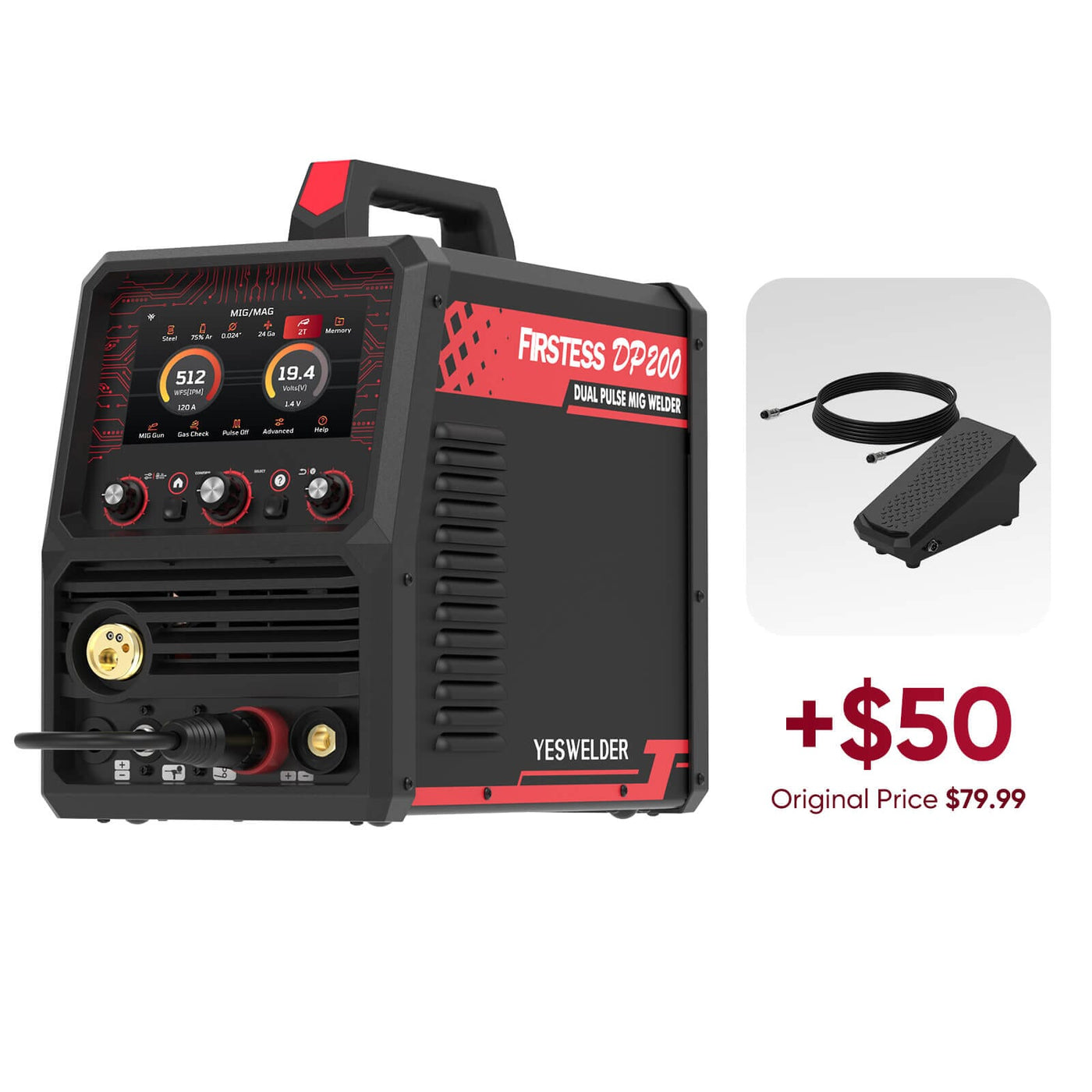 Firstess DP200-KS Multi-Process DualPulse™ MIG Welder Hardware > Tools > Welders & Plasma Cutters YesWelder Welder+Foot Pedal 