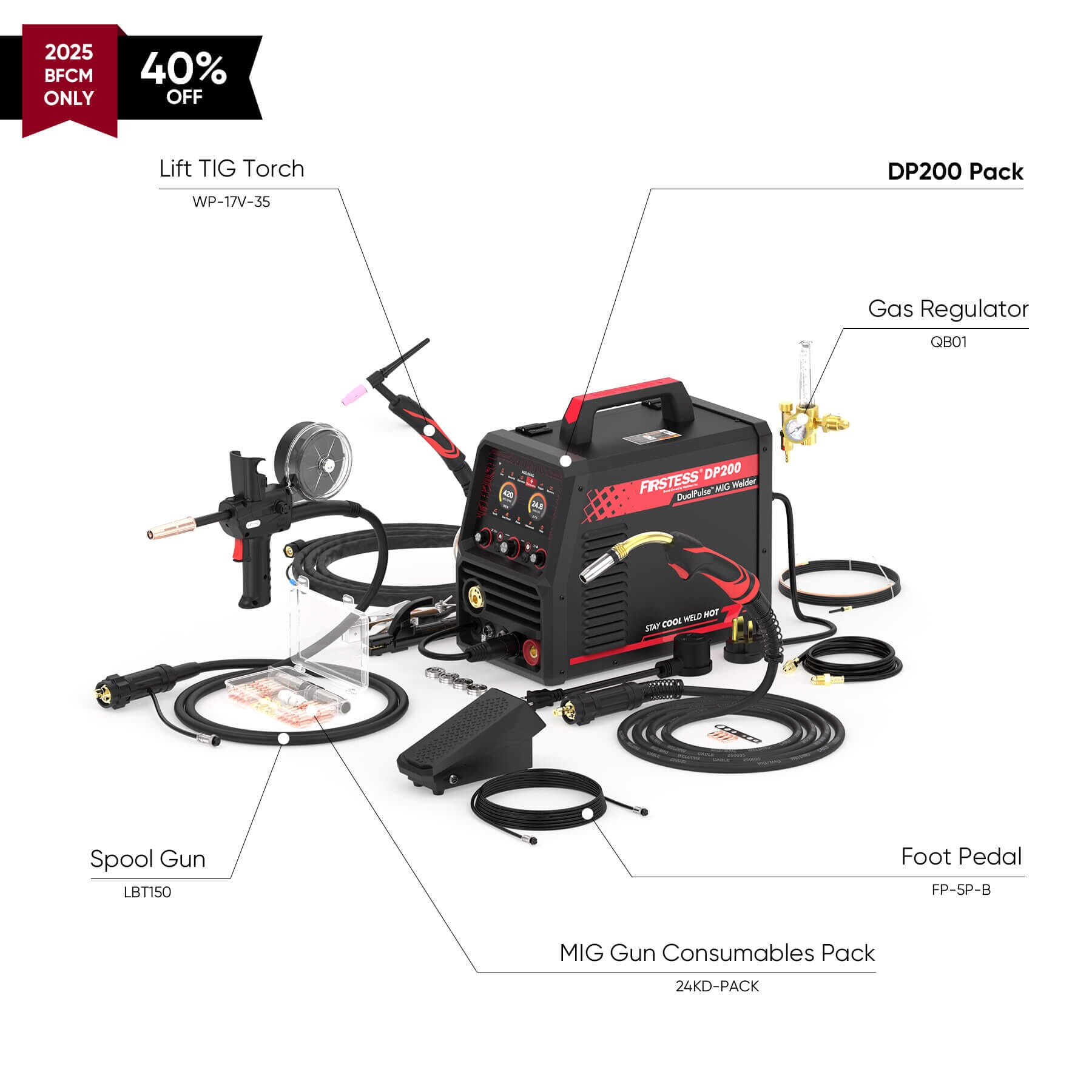 Firstess DP200 Multi-Process DualPulse™ MIG Welder Hardware > Tools > Welders & Plasma Cutters YesWelder Welder+Combo Bundle ｜ Only $682.48 (Save $466.47) 