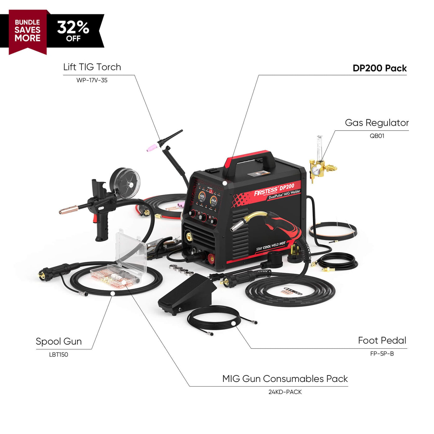 Firstess DP200 Multi-Process DualPulse™ MIG Welder Hardware > Tools > Welders & Plasma Cutters YesWelder Welder+Combo Bundle｜ Only $772.77 (Save $376.18) 