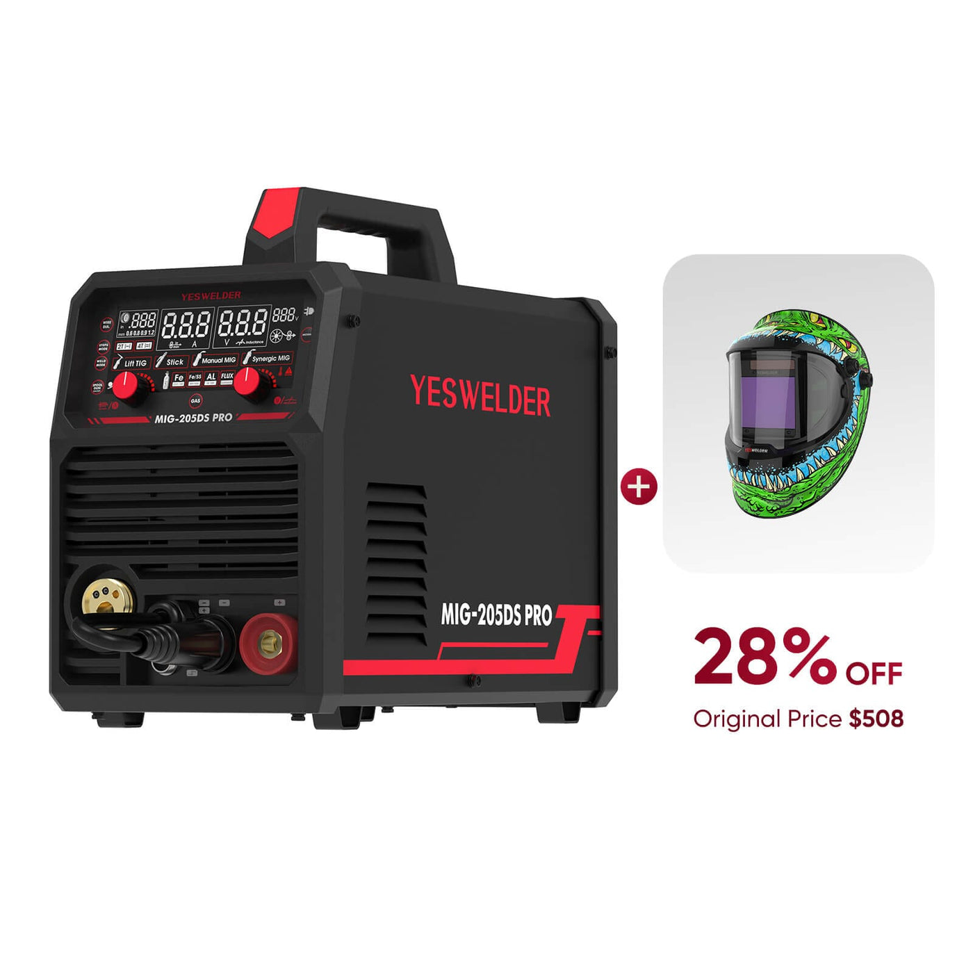 MIG-205DS-Pro Multi-Process MIG Aluminum Welder + helmet