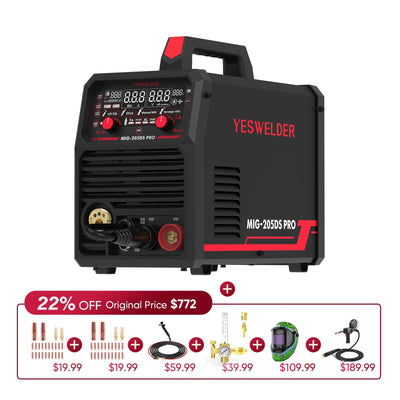 MIG-205DS-Pro Multi-Process MIG Aluminum Welder Hardware > Tools > Welders & Plasma Cutters YesWelder Welder+Promo Bundle | Only $602.16 (Save $169.84) 