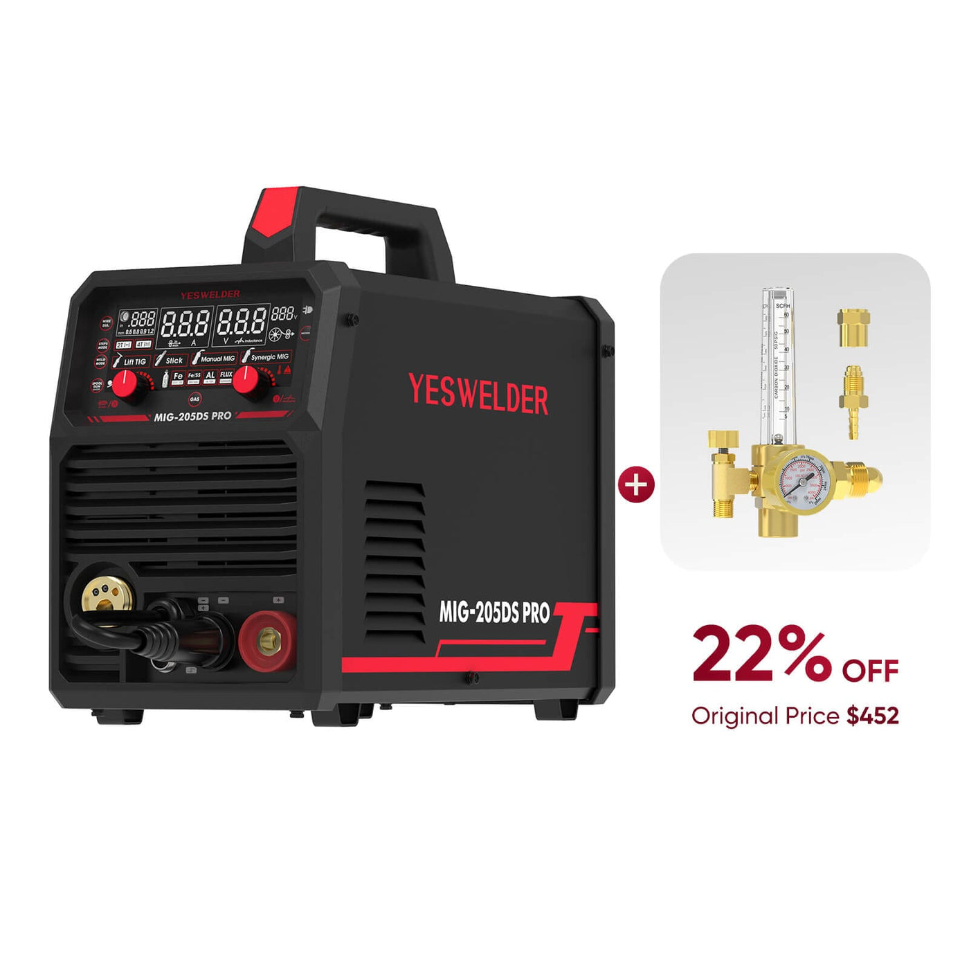 MIG-205DS-Pro Multi-Process MIG Aluminum Welder Hardware > Tools > Welders & Plasma Cutters YesWelder Welder+Regulator | Only $352.56 (Save $99.44) 