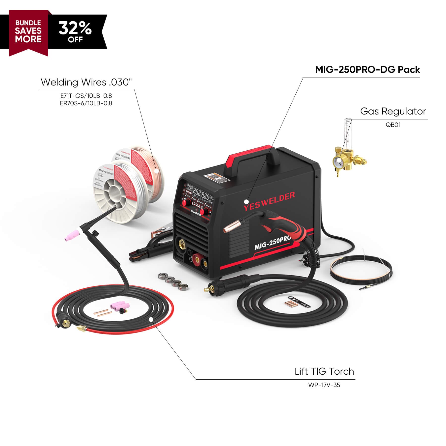 MIG-250PRO-DG MIG Welder with Pulse & Spool Gun Compatible Hardware > Tools > Welders & Plasma Cutters YesWelder Welder+Combo Bundle｜ Only $466.52 (Save $218.44) 