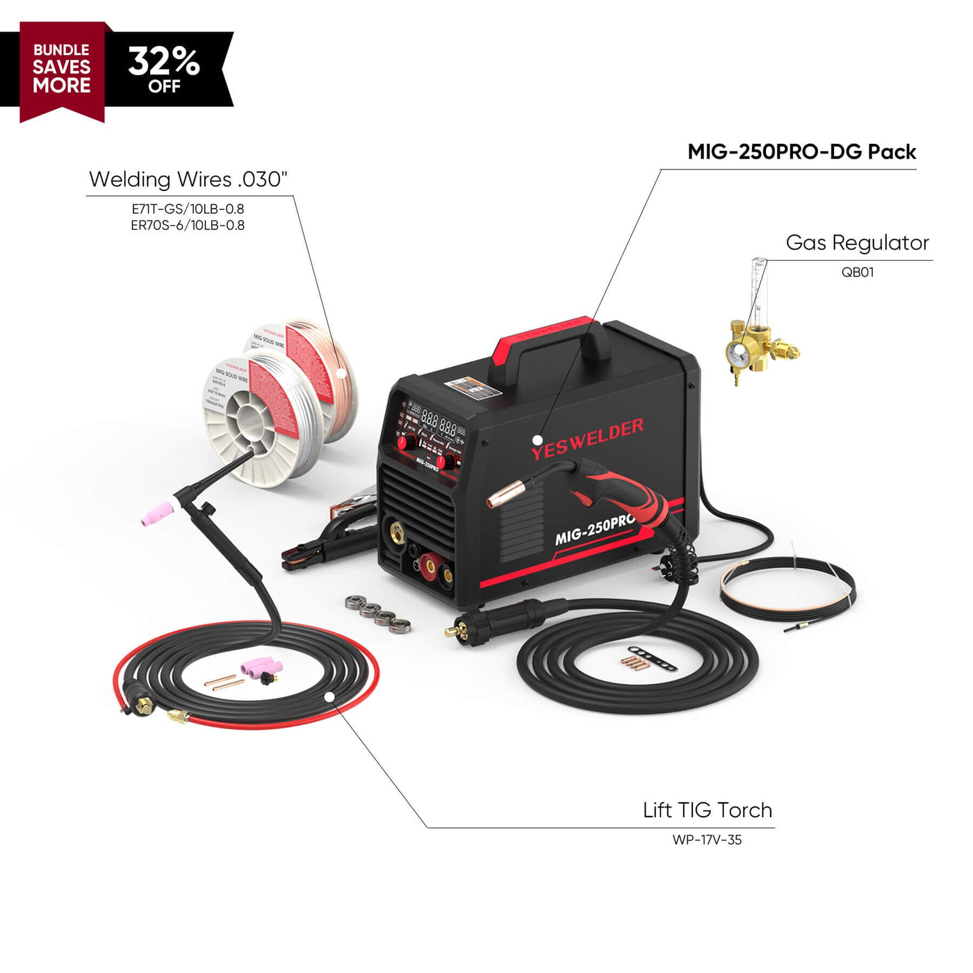 MIG-250PRO-DG MIG Welder with Pulse & Spool Gun Compatible Hardware > Tools > Welders & Plasma Cutters YesWelder Welder+Combo Bundle｜ Only $466.52 (Save $218.44) 
