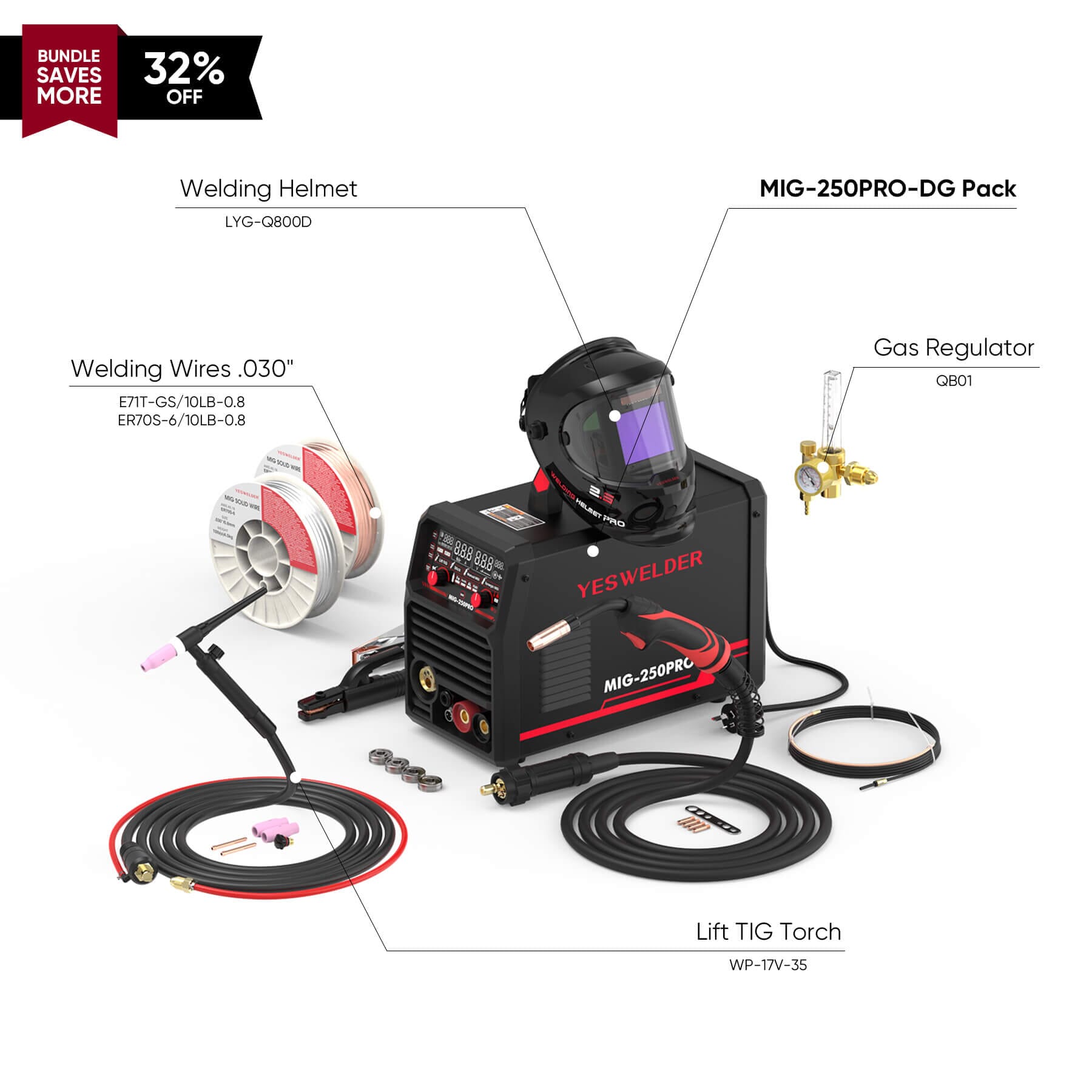 MIG-250PRO-DG MIG Welder with Pulse & Spool Gun Compatible Hardware > Tools > Welders & Plasma Cutters YesWelder Welder+Promo Bundle｜ Only $523.22 (Save $251.73) 