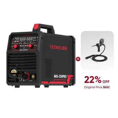 MIG-250PRO-DG 220V MIG Welder with Pulse Function, Digital Screen, and Spool Gun Compatibility Hardware > Tools > Welders & Plasma Cutters YesWelder Welder+Spool Gun Only $508.56 (Save $143.44) 