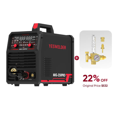 MIG-250PRO-DG 220V MIG Welder with Pulse Function, Digital Screen, and Spool Gun Compatibility Hardware > Tools > Welders & Plasma Cutters YesWelder Welder+Regulator Only $414.96 (Save $117.04) 