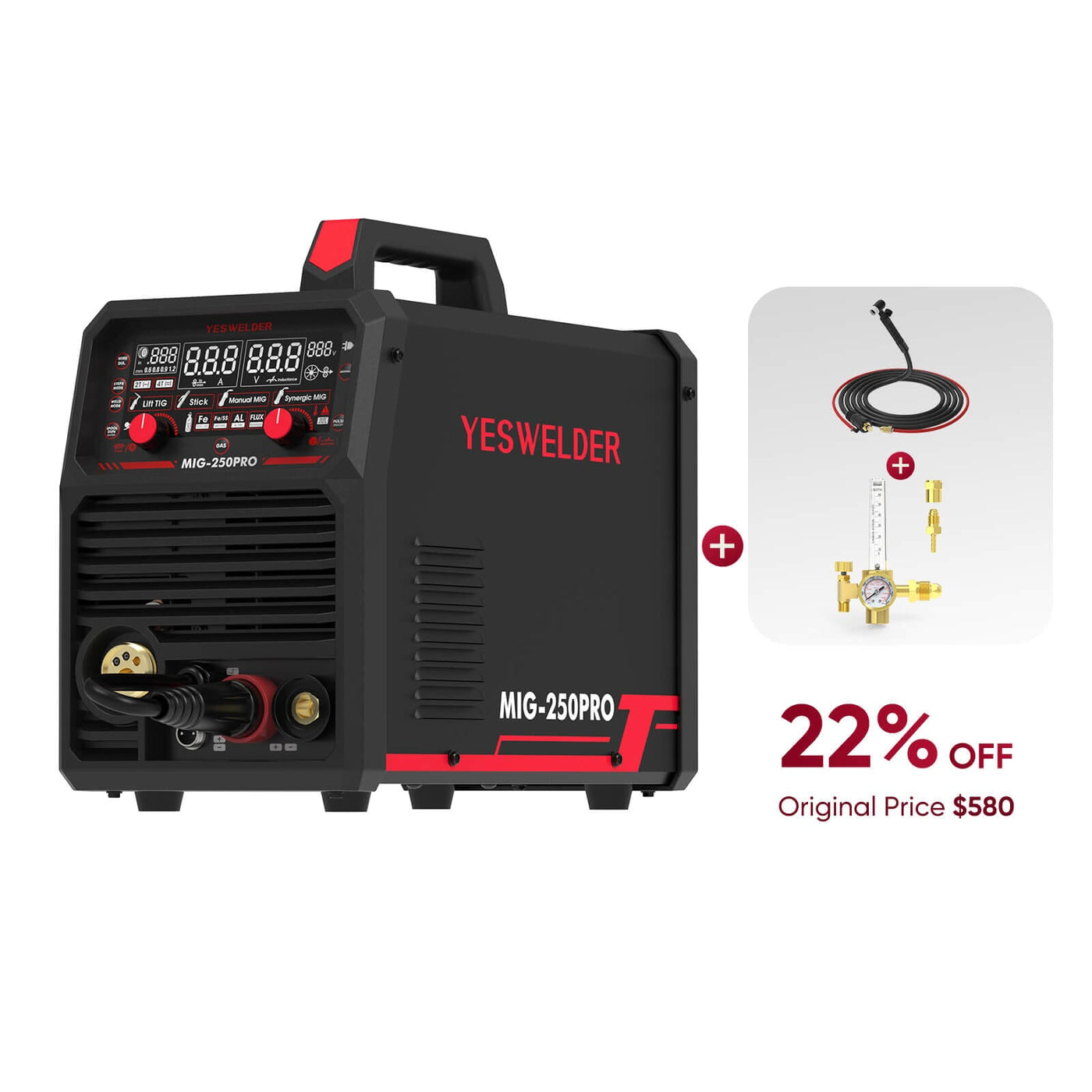MIG-250PRO-DG 220V MIG Welder with Pulse Function, Digital Screen, and Spool Gun Compatibility Hardware > Tools > Welders & Plasma Cutters YesWelder Welder+TIG Bundle Only $452.40 (Save $127.6) 
