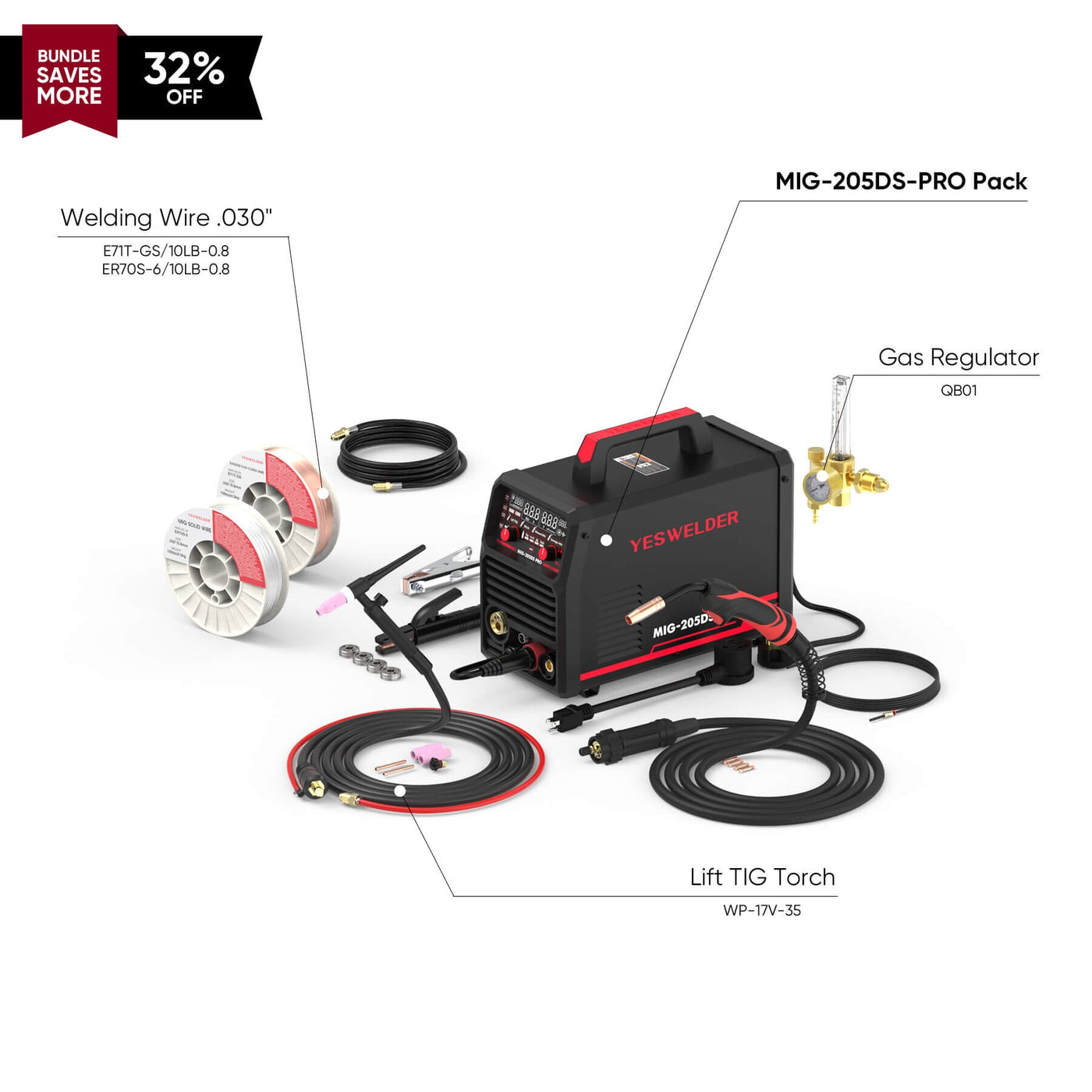 MIG-205DS-Pro Multi-Process MIG Aluminum Welder Hardware > Tools > Welders & Plasma Cutters YesWelder Welder+Combo Bundle｜ Only $438.52 (Save $206.44) 