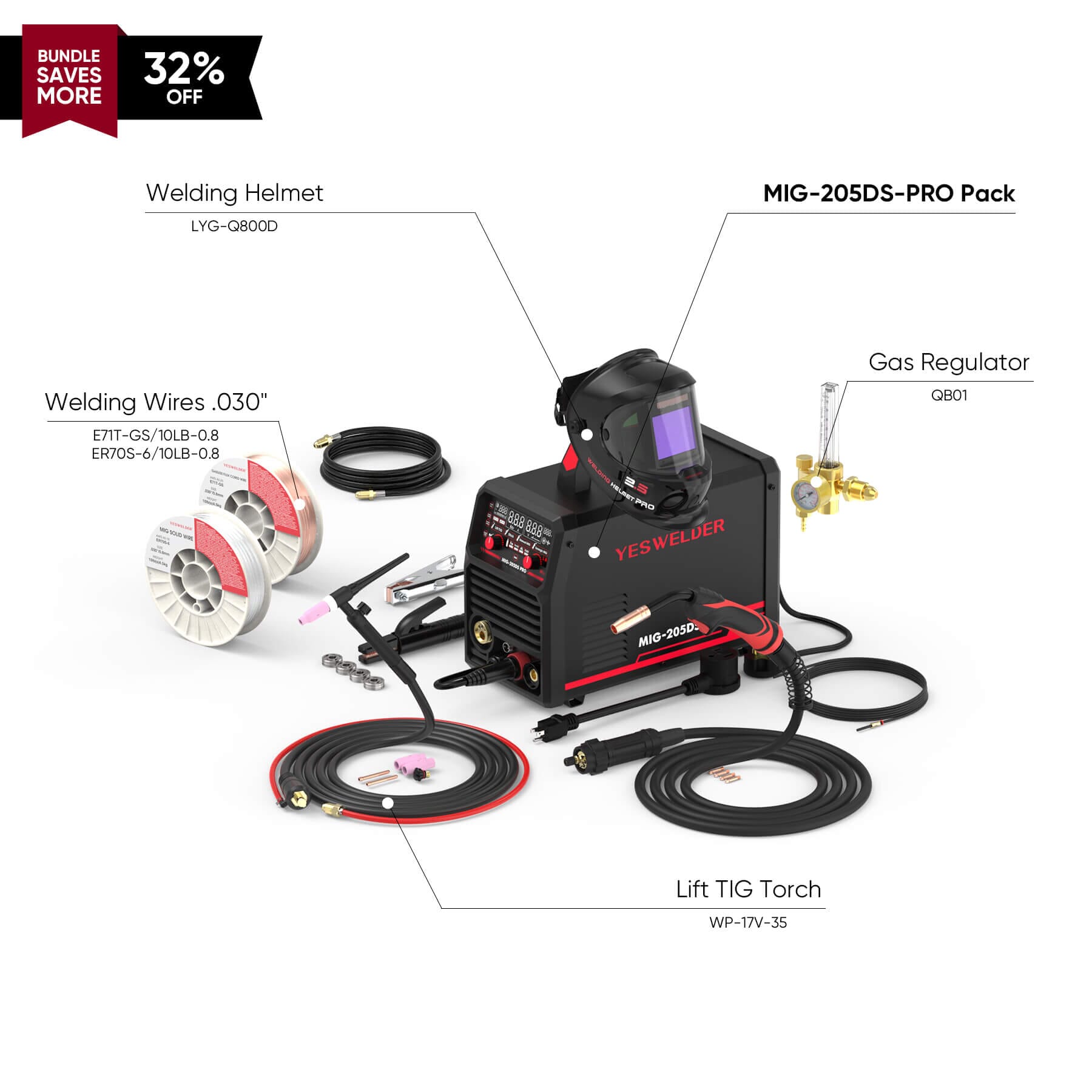 MIG-205DS-Pro Multi-Process MIG Aluminum Welder Hardware > Tools > Welders & Plasma Cutters YesWelder Welder+Promo Bundle｜ Only $495.22 (Save $239.73) 