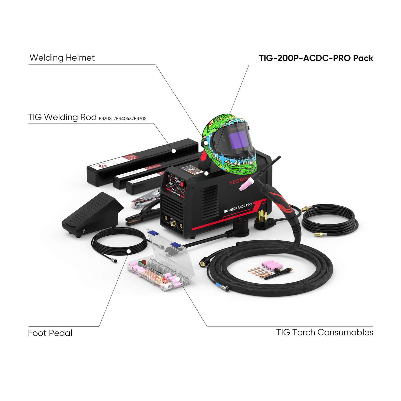 TIG-200P-ACDC-PRO AC/DC Aluminum TIG Welder Hardware > Tools > Welders & Plasma Cutters YesWelder Welder+Promo Bundle｜ Only $649.28 (Save $314.65) 
