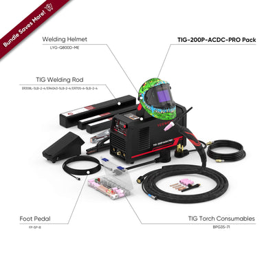 TIG-200P-ACDC-PRO AC/DC Aluminum TIG Welder Hardware > Tools > Welders & Plasma Cutters YesWelder Welder+Promo Bundle 