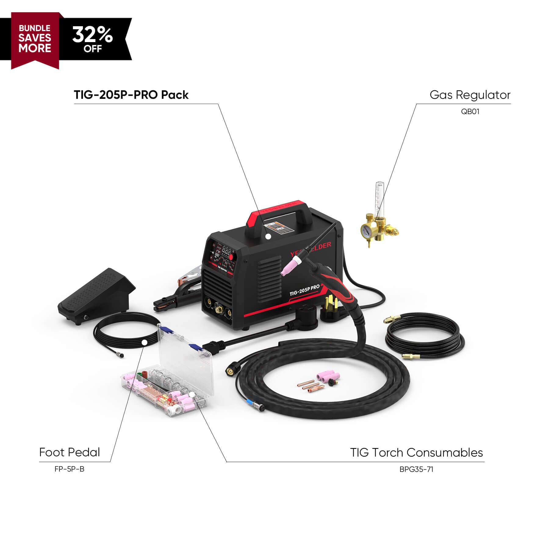TIG-205P-PRO Pulse TIG Welder Stick/DC TIG/Pulse TIG 3 In 1 TIG Welder Hardware > Tools > Welders & Plasma Cutters YesWelder Welder+Combo Bundle｜ Only $279.55 (Save $136.41) 