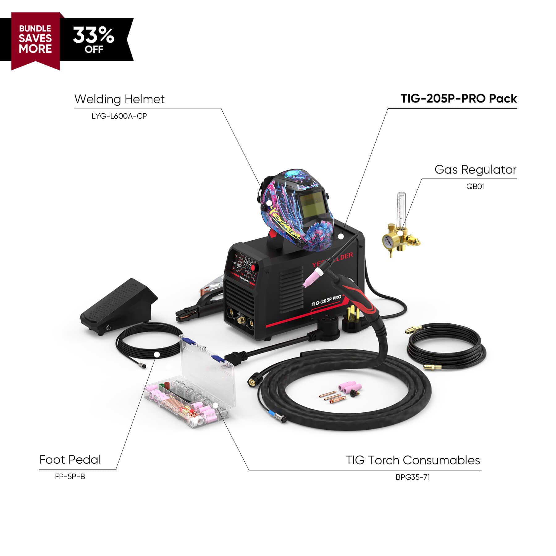 TIG-205P-PRO Pulse TIG Welder Stick/DC TIG/Pulse TIG 3 In 1 TIG Welder Hardware > Tools > Welders & Plasma Cutters YesWelder Welder+Promo Bundle｜ Only $305.31 (Save $151.53) 