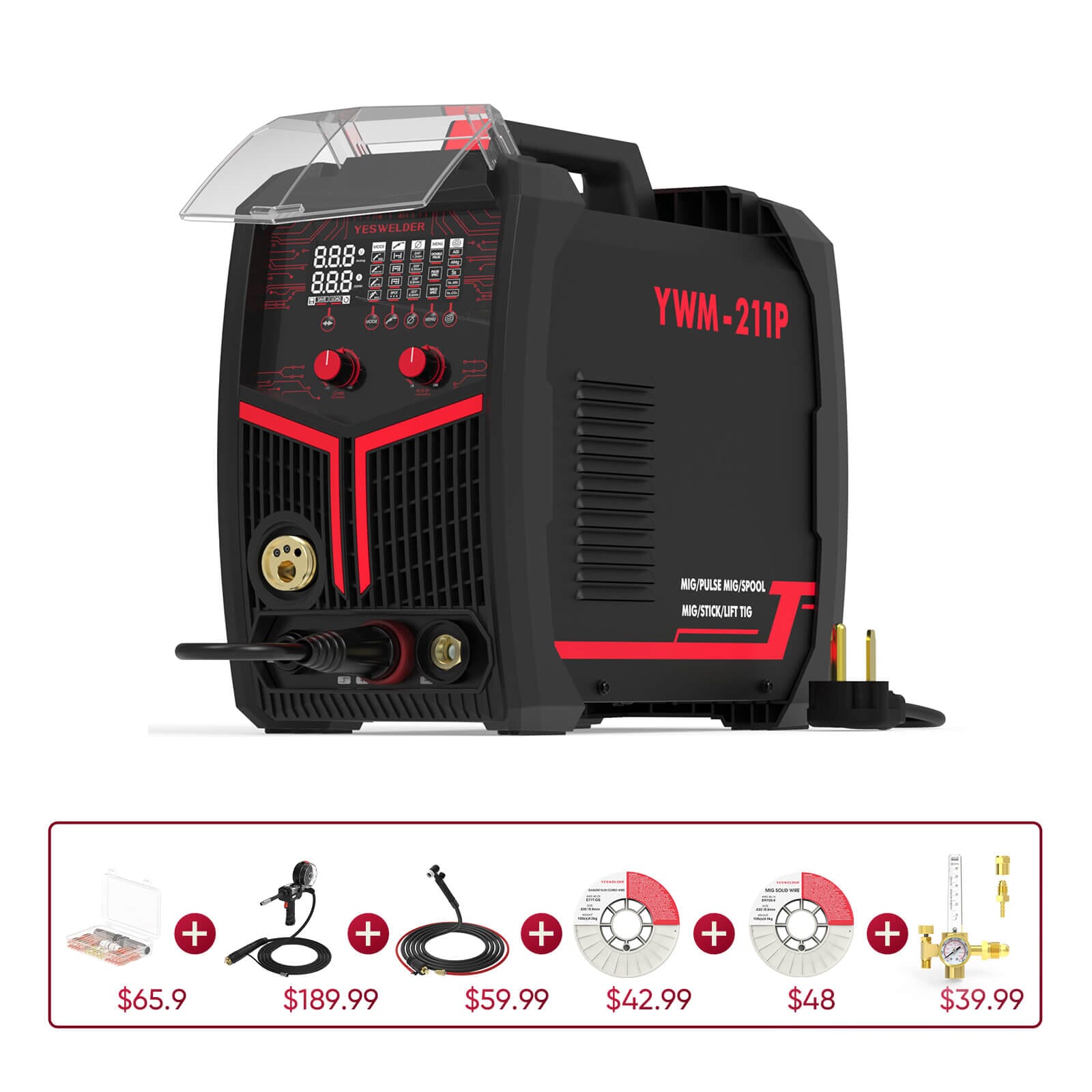 YWM-211P Double Pulse Aluminum MIG Welder Hardware > Tools > Welders & Plasma Cutters YesWelder YWM-211P+Promo Bundle ｜ Only $791.00 (Save $270.00) 