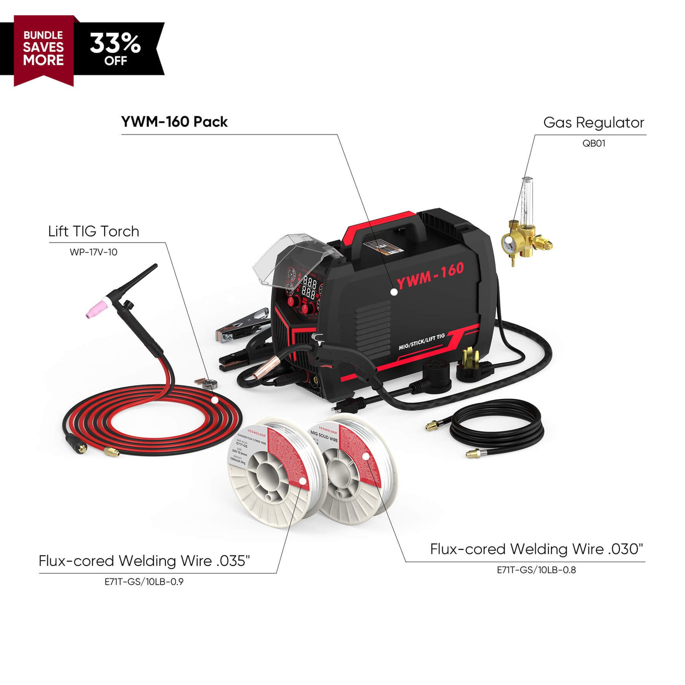 YWM-160 Flexible Manual MIG Controlled Multi-process MIG Welder Hardware > Tools > Welders & Plasma Cutters YesWelder Welder+Combo Bundle｜ Only $276.62 (Save $137.35) 
