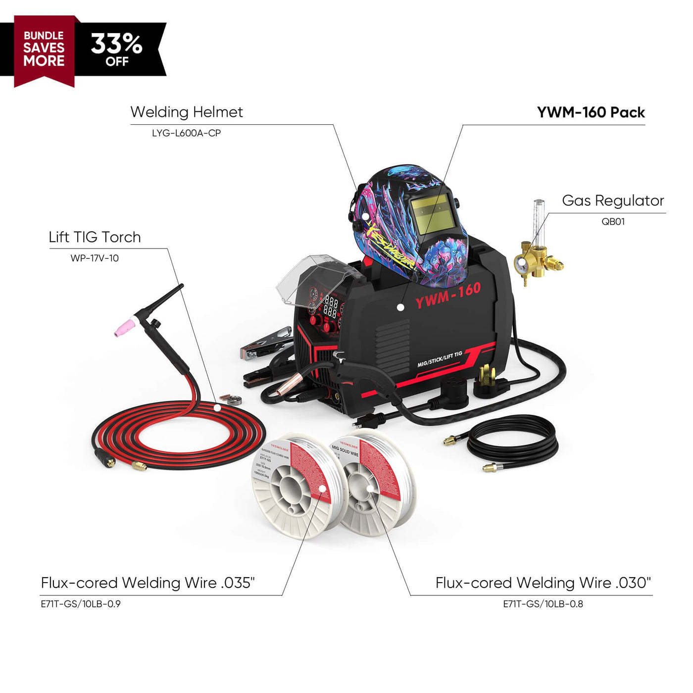 YWM-160 Flexible Manual MIG Controlled Multi-process MIG Welder Hardware > Tools > Welders & Plasma Cutters YesWelder Welder+Promo Bundle｜ Only $302.37 (Save $152.48) 