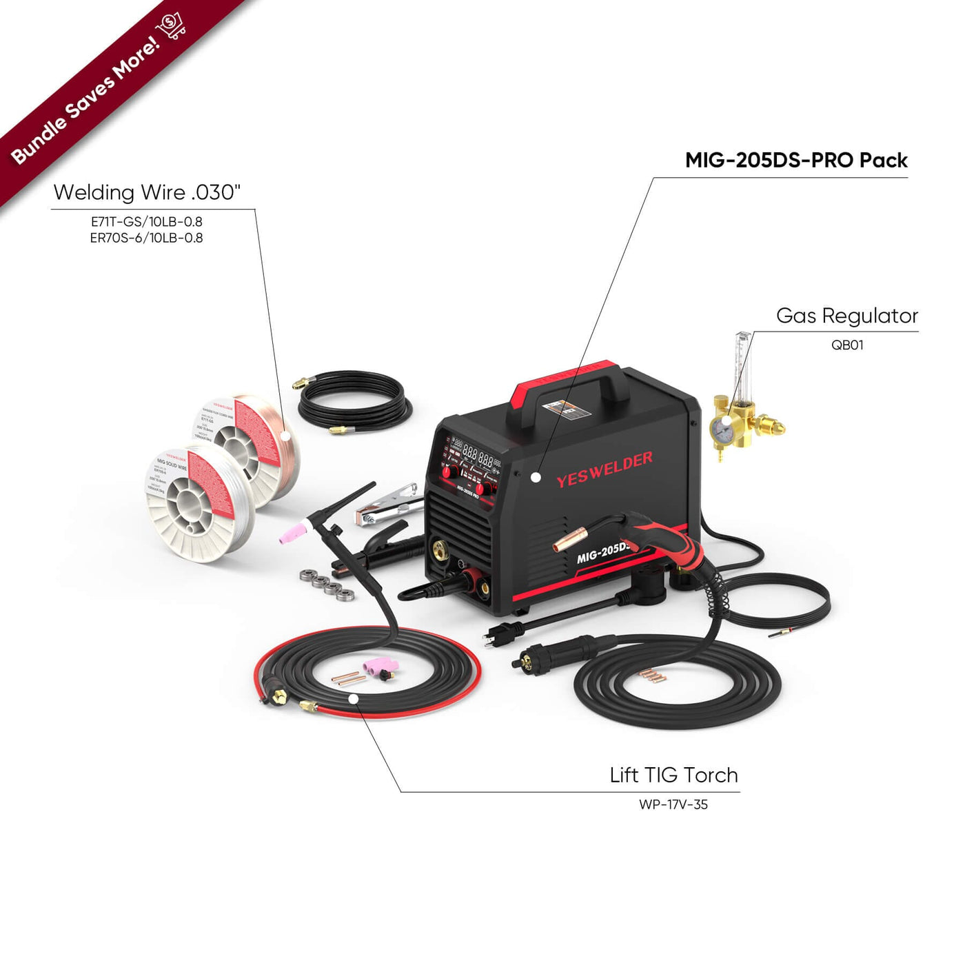 MIG-205DS-Pro Multi-Process MIG Aluminum Welder Hardware > Tools > Welders & Plasma Cutters YesWelder Welder+Combo Bundle 