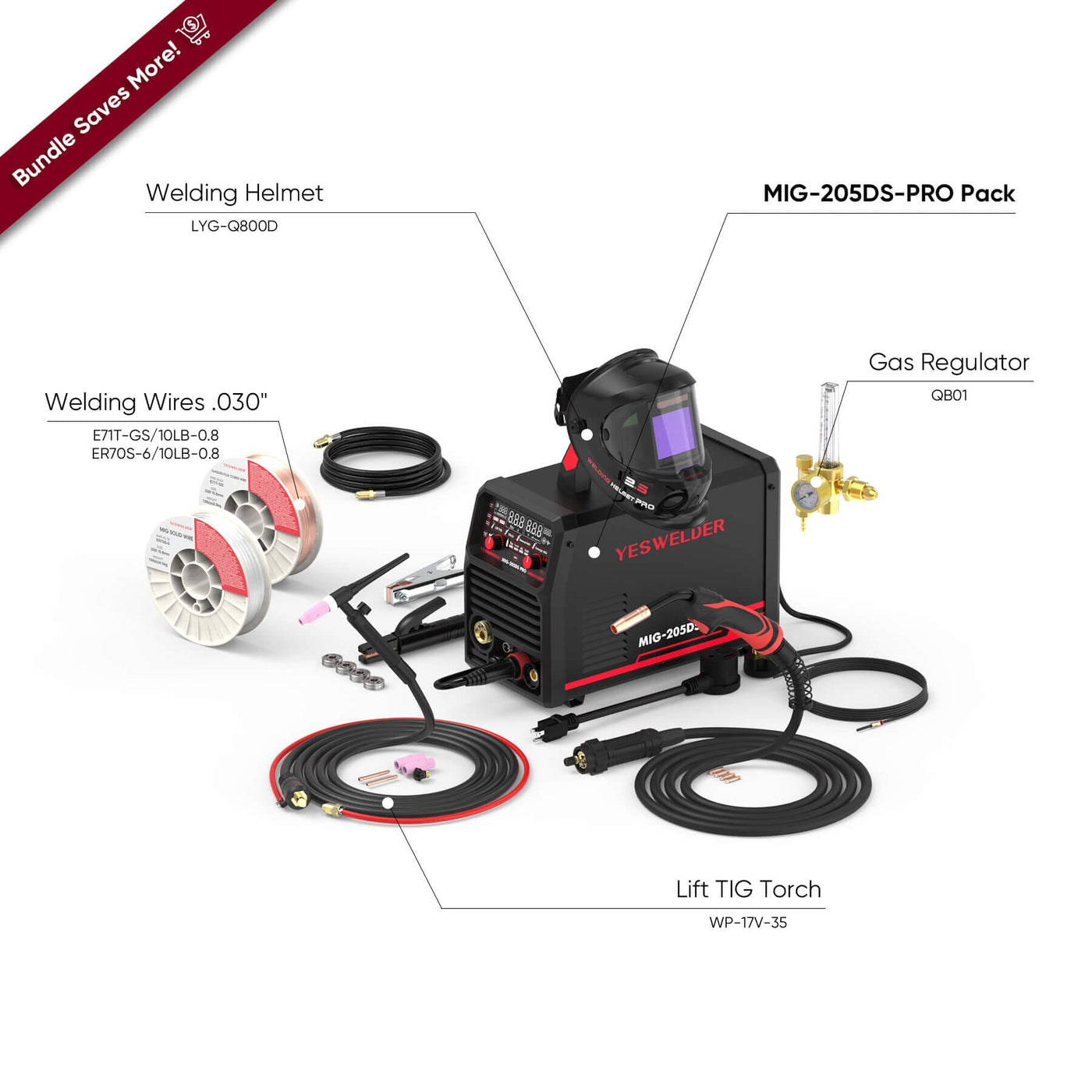 MIG-205DS-Pro Multi-Process MIG Aluminum Welder Hardware > Tools > Welders & Plasma Cutters YesWelder Welder+Promo Bundle 