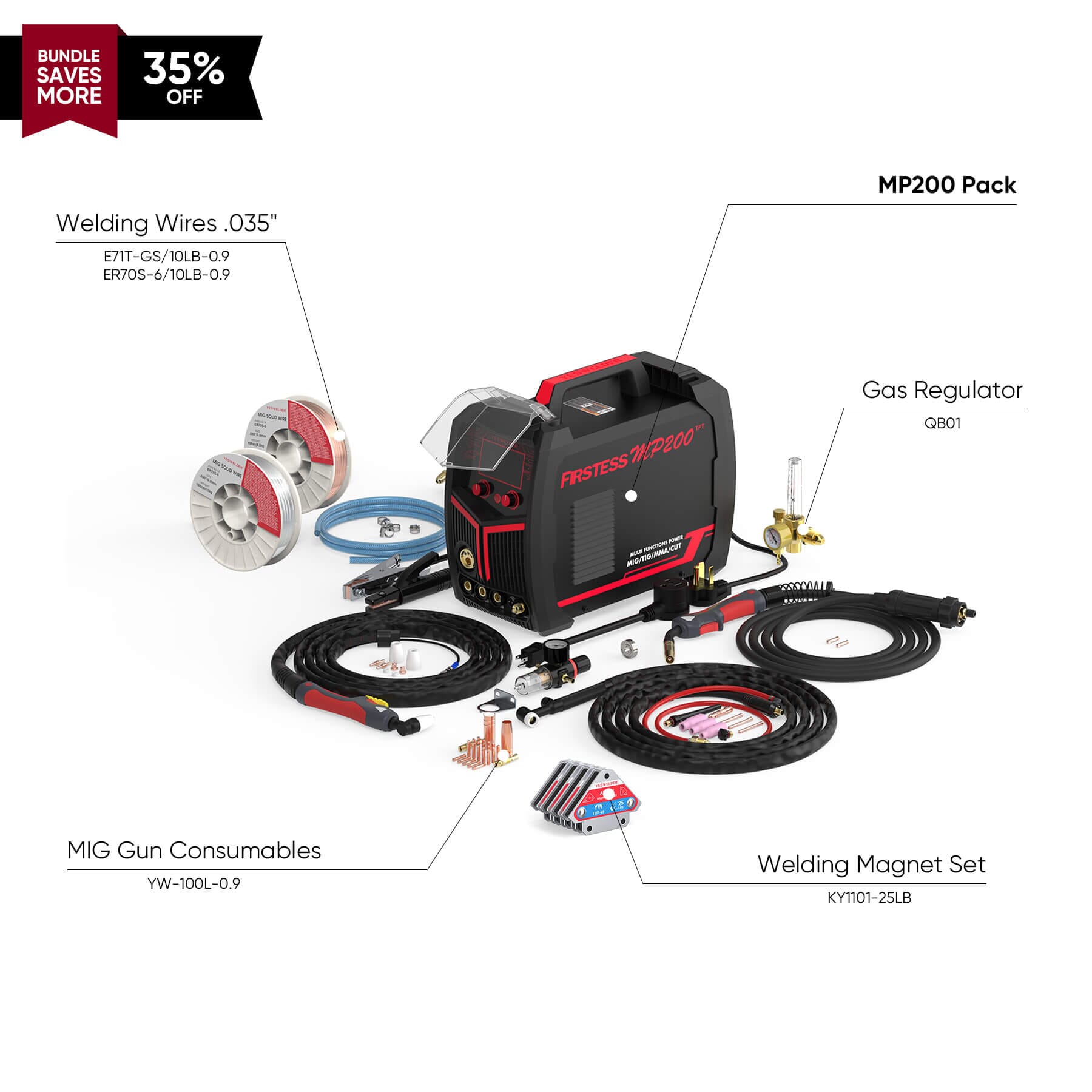 FIRSTESS MP200 5-in-1 Welder & Cutter Hardware > Tools > Welders & Plasma Cutters YesWelder Welder+Combo Bundle｜ Only $686.71 (Save $383.25) 