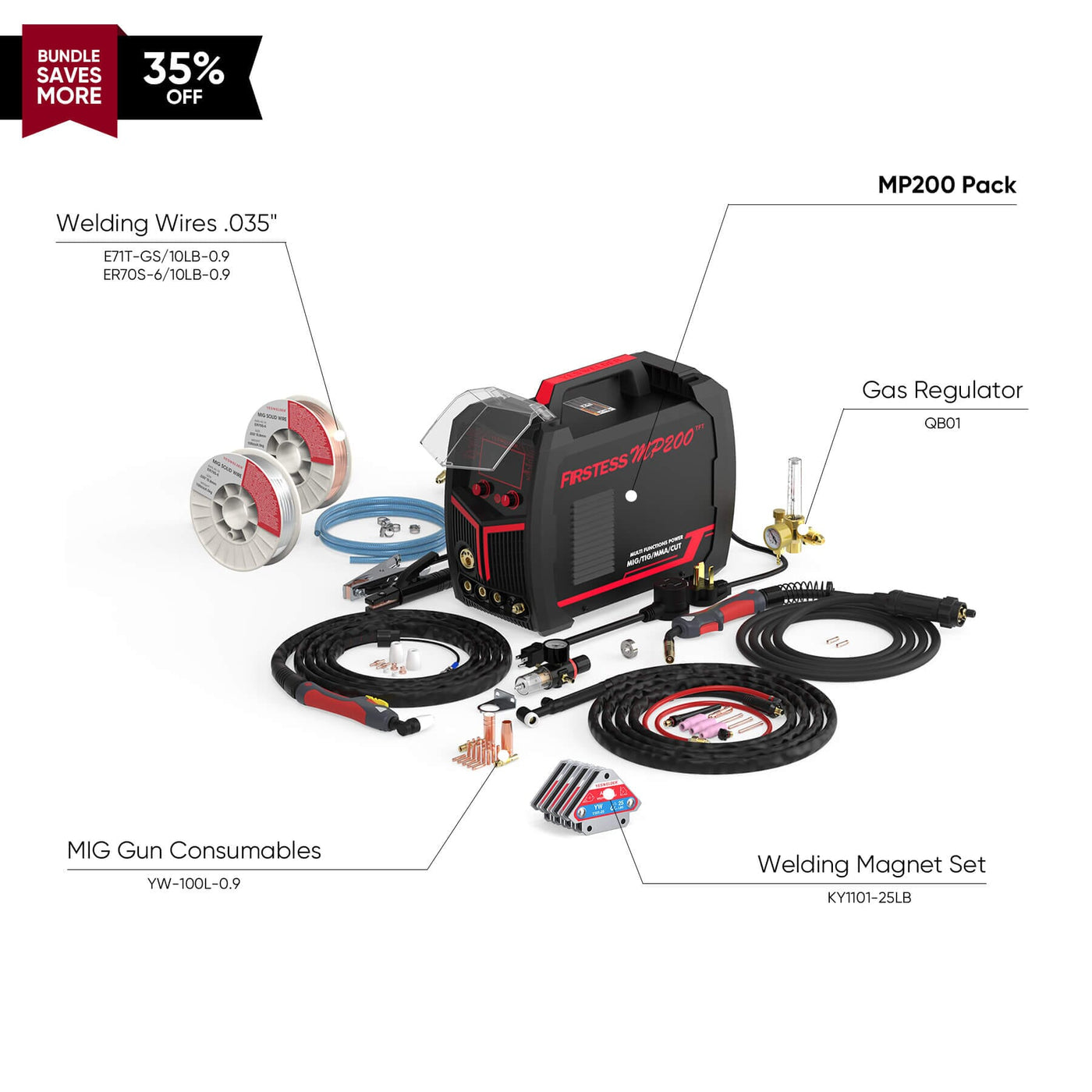 FIRSTESS MP200 5-in-1 Welder & Cutter Hardware > Tools > Welders & Plasma Cutters YesWelder Welder+Combo Bundle｜ Only $686.71 (Save $383.25) 