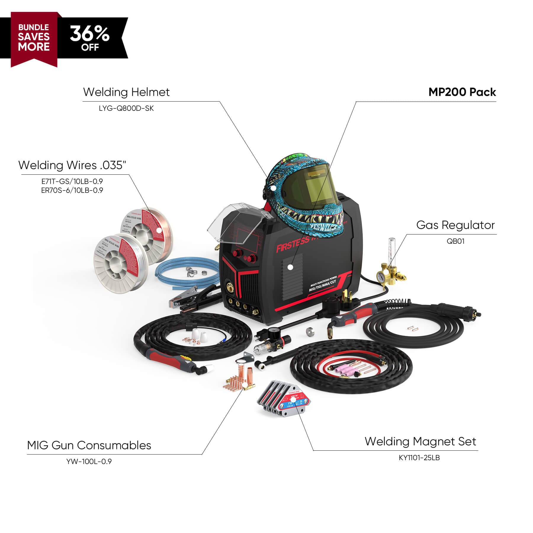 FIRSTESS MP200 5-in-1 Welder & Cutter Hardware > Tools > Welders & Plasma Cutters YesWelder Welder+Promo Bundle｜ Only $756.00 (Save $423.95) 